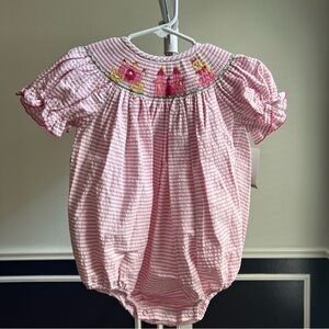 Southern Sunshine Fairytale Princess Smocked Stripe Bubble Romper Onesie